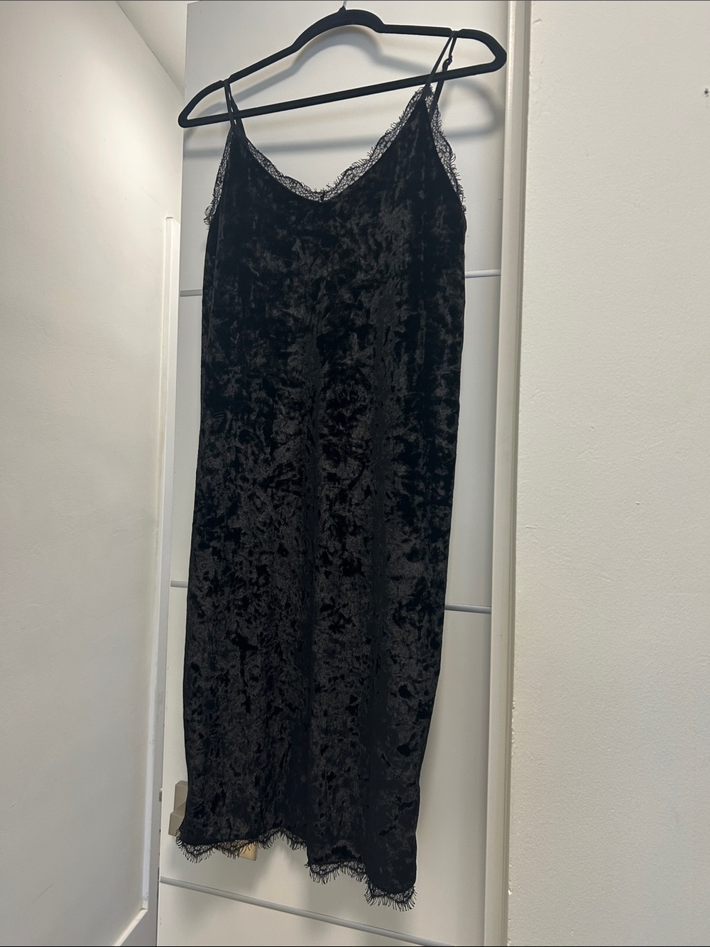 Zara Black Velvet Lace-Trim Slip Dress
